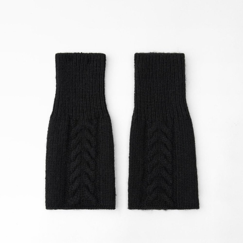 ZARA Wool Blend Cable Knit Fingerless Gloves OSFA One Size Black Winter Cold OS